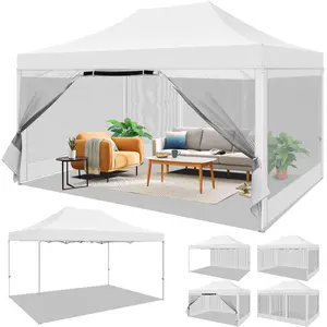 COBIZI Heavy-Duty Pop-Up Sunshade Canopy Tent, 10' x 15', with 4 side walls; commercial party tent with mosquito net wall; easy to set up for instant outdoor shade; suitable for backyards, patios, and gardens