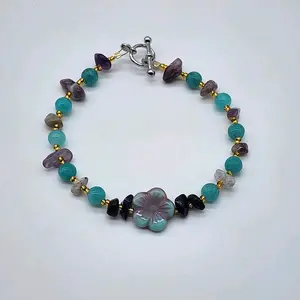 INTUITION+THROAT CHAKRA hand crafted stone bracelet (made with 7 strand metal beading wire for durability)