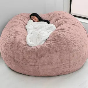 Giant Fluffy Faux Fur Bean Bag Chair Cover 5FT Large Round Soft Pillow Sack for Kids Teens Adults Living Room Bedroom Cozy Furniture Lazy Sofa Bed