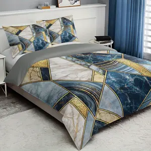 3pcs Marble Geometry Bedding Set, 1 Fitted Sheet + 2 Pillowcases, High-Quality Print, Durable Polyester, Home & Dorm Use