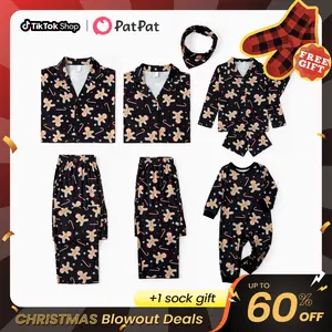 PatPat Christmas Pajamas Soft & Stretchy Family Matching  Long Sleeve Sets Gingerbread Patterned Sleepwear for Women Men Couples Adult Kids,Cute Pajama,Cozy Pajamas ,Flame Resistant,autumntok,wintertok,BFCM Early Bird