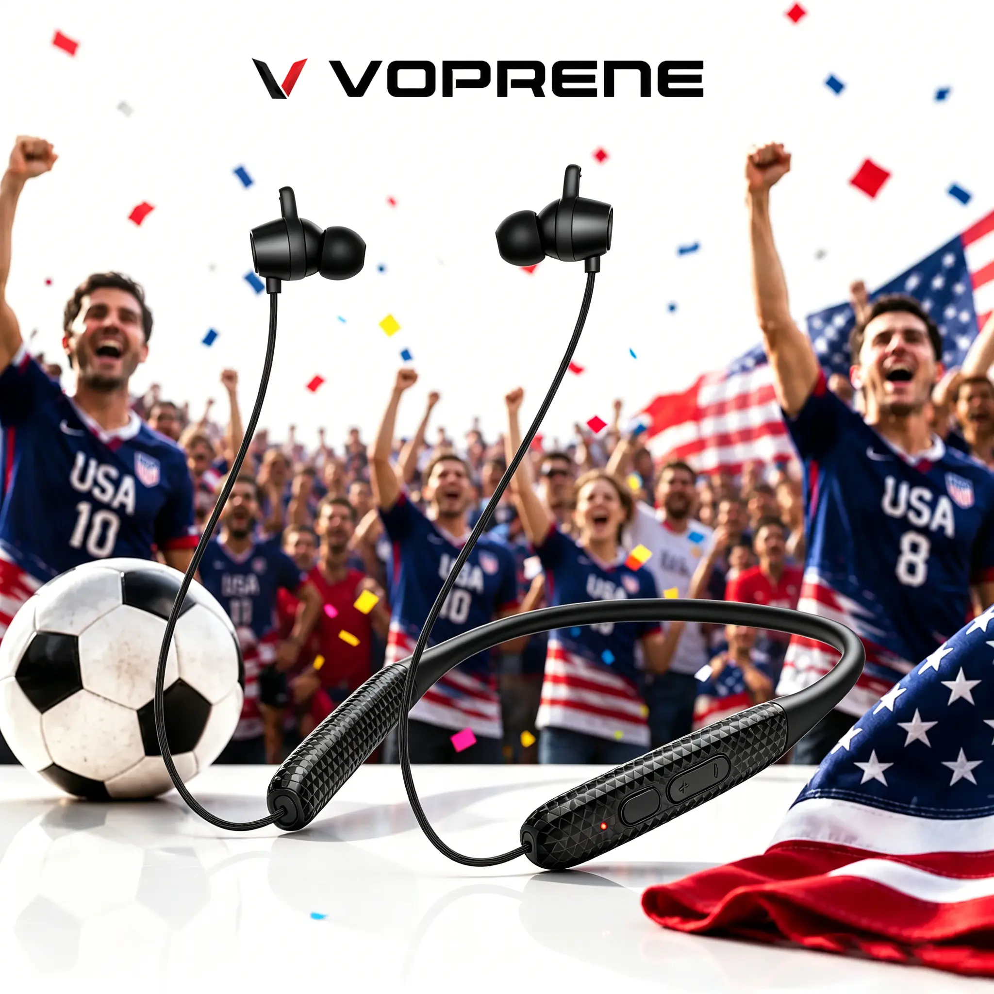 Voprene Neckband Bluetooth Earbuds - 48H Playtime Battery-Powered ANC Wireless Headphones, Silicone Memory Foam Fit, Water Resistant for Gym, Running
