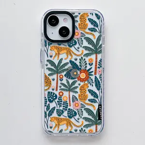 Tropics Leopard-Pattern , Scratch Resistant Shockproof Protective Cover TPU Clear Soft Phone Case for iPhone 16 15 14 13 12 11 Pro Max Plus Anti-Fall