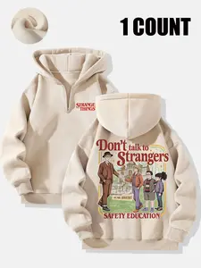 Stranger Things Retro Graphic Oversized Hoodie, All-Over Character & Upside Down Design, Premium Soft Fabric, Ideal for Sci-Fi Horror Fans, Trendy Casual Wear for Daily Leisure & Fandom Outfits