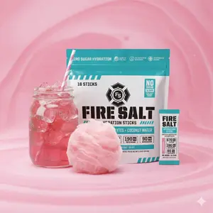 Fire Salt - Cotton Candy Flavor Zero Sugar Hydration Sticks with 3x Electrolytes & Coconut Water 16 Count for Wildland Firefighters