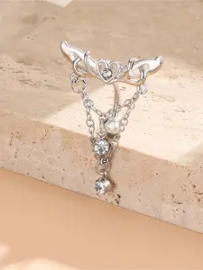 Women's Elegant Rhinestone Decorated Heart & Wing Design Navel Ring, Trendy All-match Navel Ring, Fashionable Body Piercing Jewelry for Women & Girls for Party Decoration, Heart Design Chain, Vintage Body Jewelry