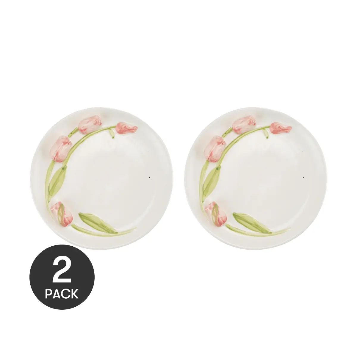 2 Pack Kawasimaya 8" Tulip Ceramic Plates - Vintage French 3D Floral Dessert Cake Dishes