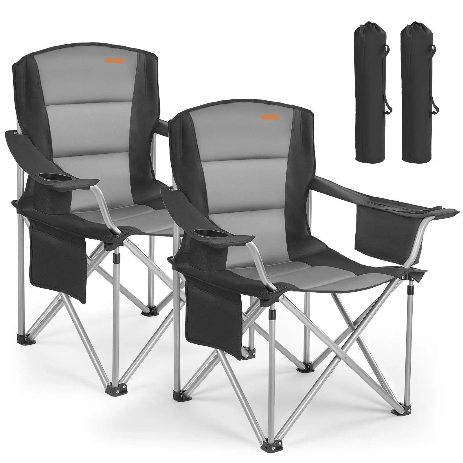 【SummerFinds】VEVOR Oversized Camping Chairs, 450 lbs Heavy Duty Support, Portable Folding Camp Chairs with Padded Backrest & Armrests, Cup Holder & Side Pocket, Cooler Bag, Carry Bags for Outdoor, Fishing, 2 Pack