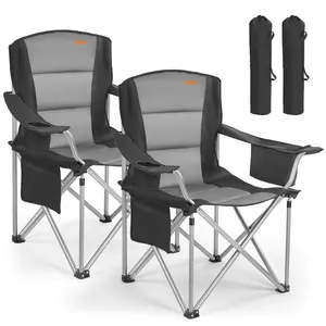 【FathersDayGift】VEVOR Oversized Camping Chairs, 450 lbs Heavy Duty Support, Portable Folding Camp Chairs with Padded Backrest & Armrests, Cup Holder & Side Pocket, Cooler Bag, Carry Bags for Outdoor, Fishing, 2 Pack