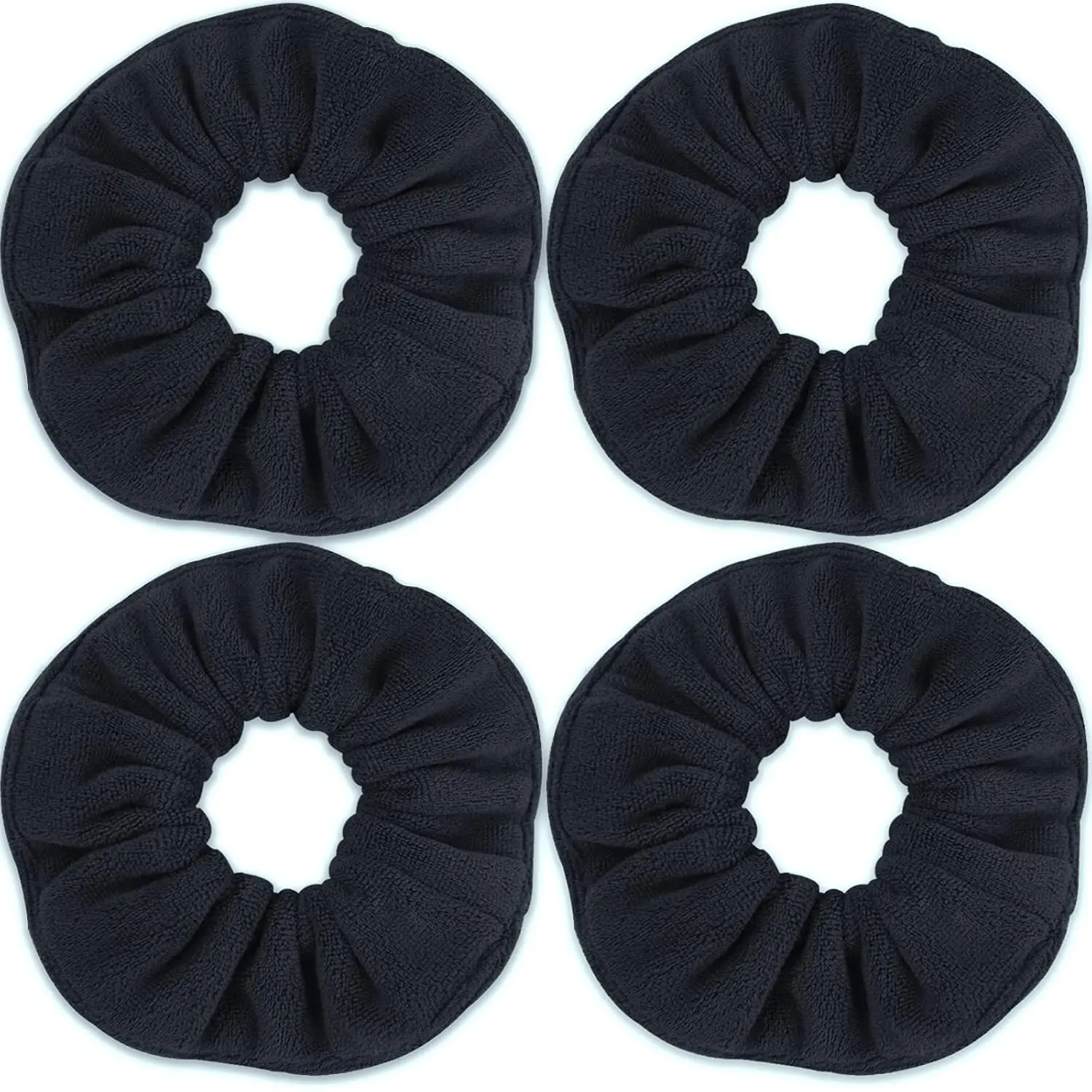 Super Towel Scrunchies for Drying Hair, Absorbent and Soft Microfiber for Frizz Free, Large Thick Ponytail Holder Wet Hair Accessories for Women and Girls, 4 count (Black)