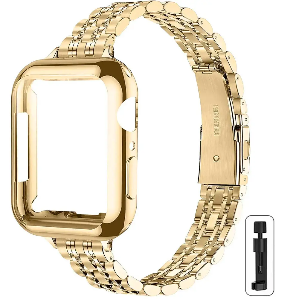 Unisex Durable Stainless Steel Smartwatch Band with Folding Butterfly Clasp, Adjustable Metallic Strap with Universal Size Fit for 41mm/45mm/49mm Smart Watches, Standard Protective Electronics Accessory