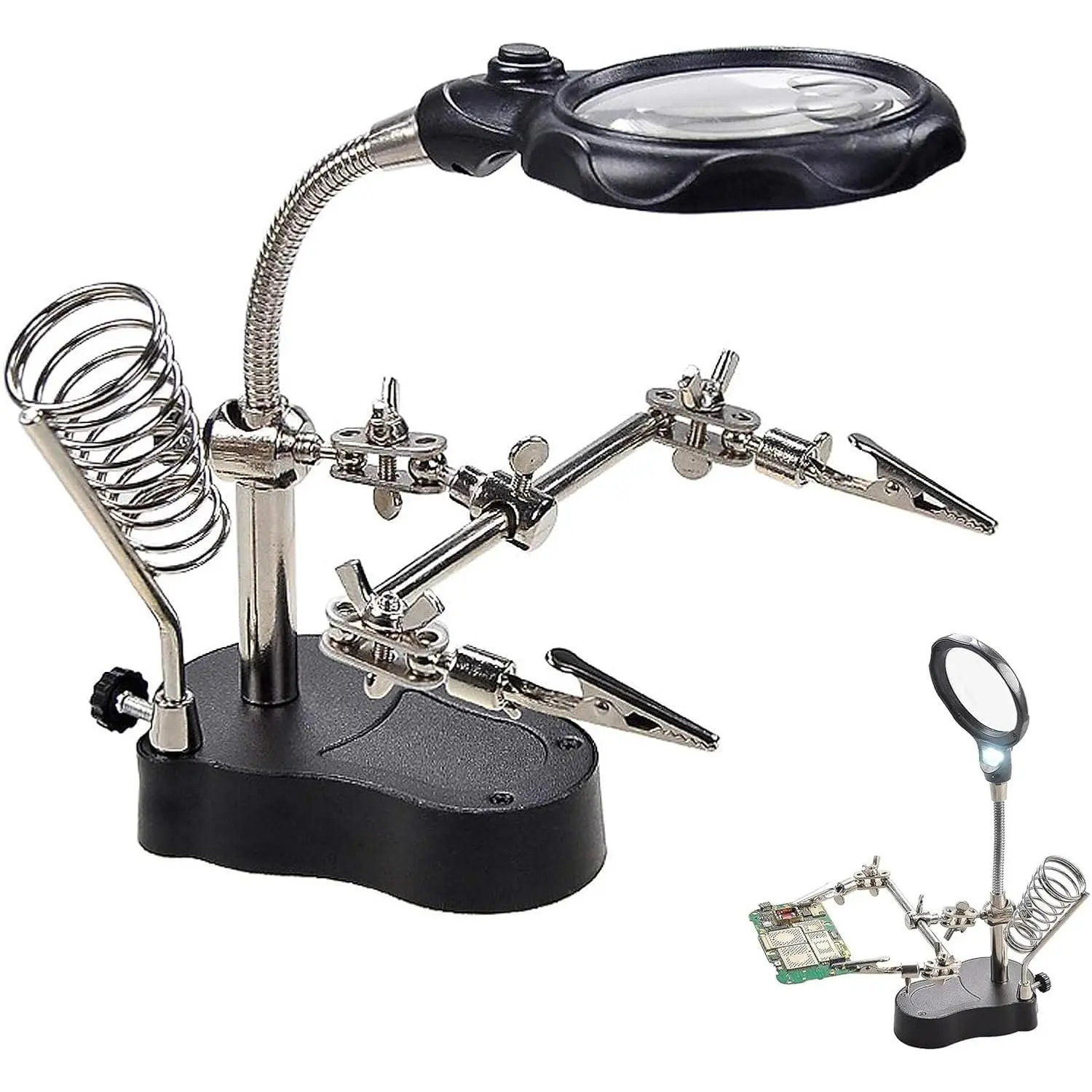 3.5X12X Helping Hands Soldering Station with LED Light &  Clips - Magnifier Stand for Welding PCB Repair  Craft Hobby Model Building Watch Repair