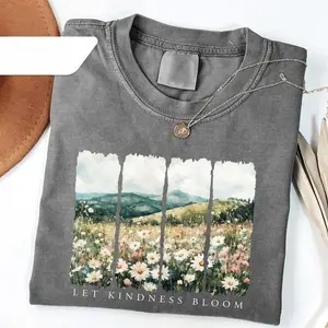 Let kindness bloom T-shirt, cool and friendly retro floral T-shirt, cool T-shirt gift, inspirational women's shirt, floral friendly T-shirt