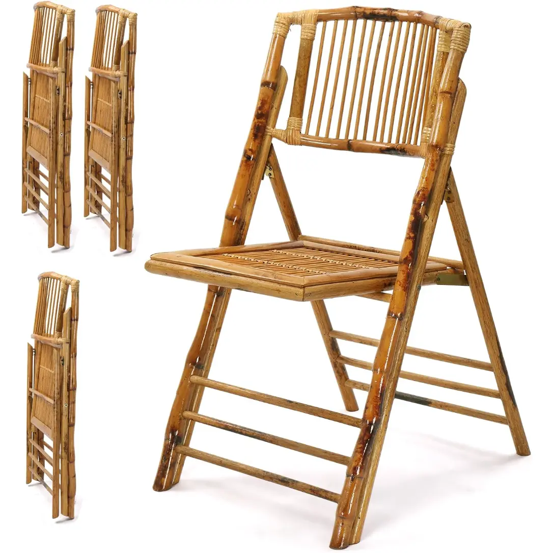 Bamboo Folding Chair, Foldable Dining Wood Chairs Comfortable Seat for Outdoor & Indoor, Patio, Porch, Wedding, Party, Event, 4 PackFoldable and sturdy, it doesn't take up space, a must-have for summer, cool and retro