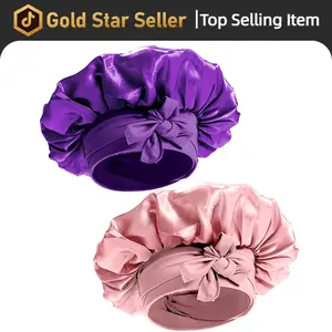 2 Count Satin Sleep Bonnet with Adjustable Tie Band for Frizz Free Curly Hair Protection Silk Sleeping Cap for Women and Men Nightly Hair Care, Breathable Hair Care and Heatless