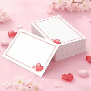 50pcs Heart Flower Watercolor Border Blank Greeting Cards, Valentine's Day New Year Wishes, Handwritten Blessing Cards