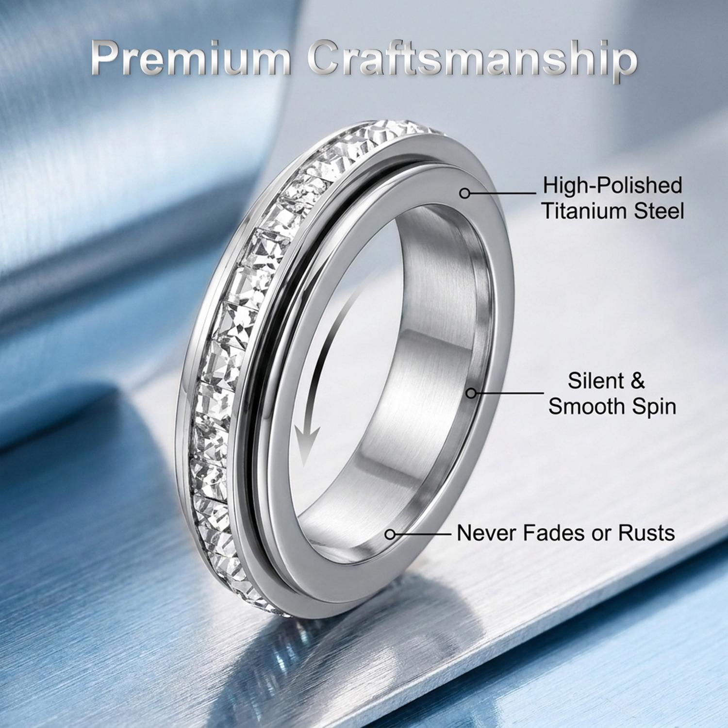 Anxiety Rings for Women and Men Titanium Steel Spinner Fidget Band Rings with Cubic Zirconia for Stress Relief and Wedding Promise Comfort Fit Size 5 to 12