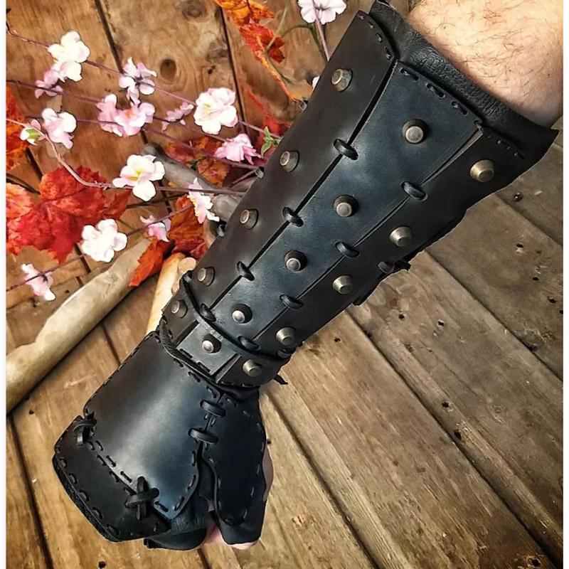 IronFist Medieval Gauntlet Gloves - Vintage Warrior Style, Lace-Up Design, Decorative Rivet Detailing for Renaissance Fairs, LARP Events, Costume Enthusiasts