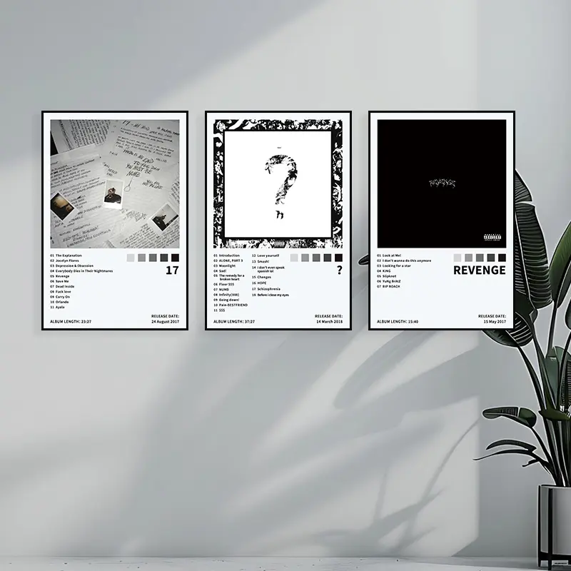 3-piece set XXXTENTACION/?/REVENGE/17, music album cover enthusiasts, art deco style, Modern Abstract Art, Abstract design, for bars, cafes, homes, offices, home décor, Decorative Artwork, music room decoration, frameless Print Artwork Unframed Wall Art