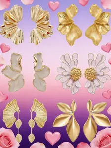 Mother's Day Gift 6 Pairs Valentine's Day Chunky Statement Versatile Earrings for Women, Gold Plated Floral Design, Hypoallergenic Jewelry Gift