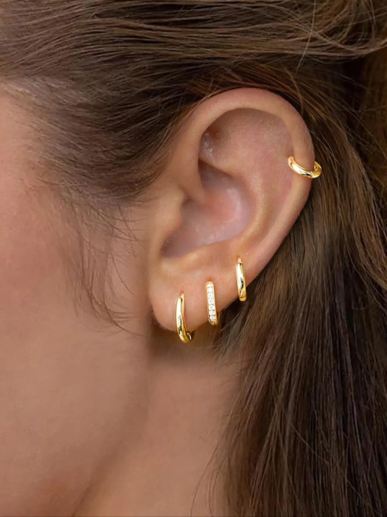 4 Pairs Small Gold Cartilage Hoop Earrings for Women & Men, Hypoallergenic 14K Plated Huggie Earrings, Huggie Earring Pack, 1.6 mm Wire, 6/8/10 mm, Lightweight Stackable Mini Jewelry Set for Multiple Piercings, Earrings Hoops