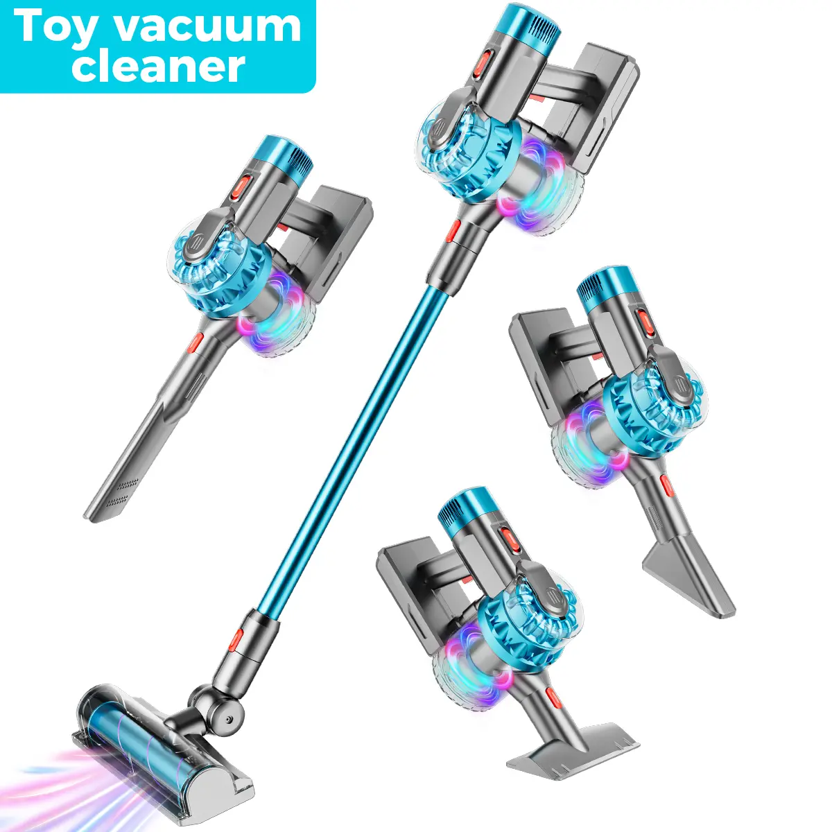 4-in-1 Kids Vacuum Pretend Play Cleaning Playset with Light & Sound, Interactive Learning Toy, Birthday/Christmas Gift for 2-6+ Year Old Boys & Girls