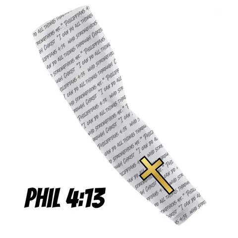 Phil 4:13 Gold Cross Arm Sleeve for Baseball, Football, Basketball - Compression and Support