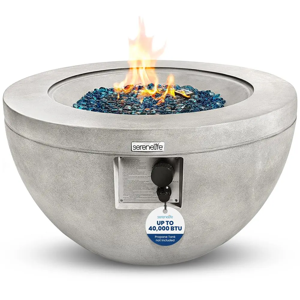 30'' x 30'' x 16.9'' 40,000 BTU Outdoor Propane Fire Pit Table - Round Weatherproof MGO Metal Gas Fire Pit with Stainless Steel Burner, Pulse Ignition, Flame Control, Control Knob, Blue Glass Rocks, Cover for Patio, Garden, Backyard Use, Balcony