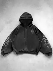 Gothic Cross Unisex Hoodie, Zipper Sweatshirt with Gothic Font Print, Urban Street Style, Concert, Trendy Fashion