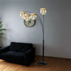 Black 4-SQUARE SHADE CRYSTAL INSPIRED ARCH FLOOR LAMP with Adjustable Arms Elegant Design for Modern Mood Lighting 46x46x84 inches 30 lbs UL/cUL Listed