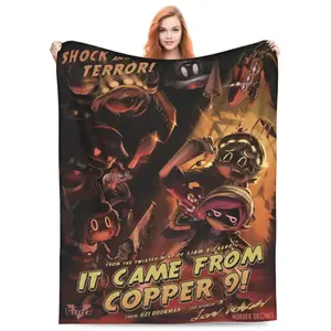 Murder Drones Retro Horror Movie Poster Flannel Blanket, Glowing Robot Character Vintage Print Ultra Soft Warm All Season Throw for Bedroom Sofa Man Cave, Perfect Birthday Christmas Father’s Day Holiday Gift for Animation Game Fans Home Decor