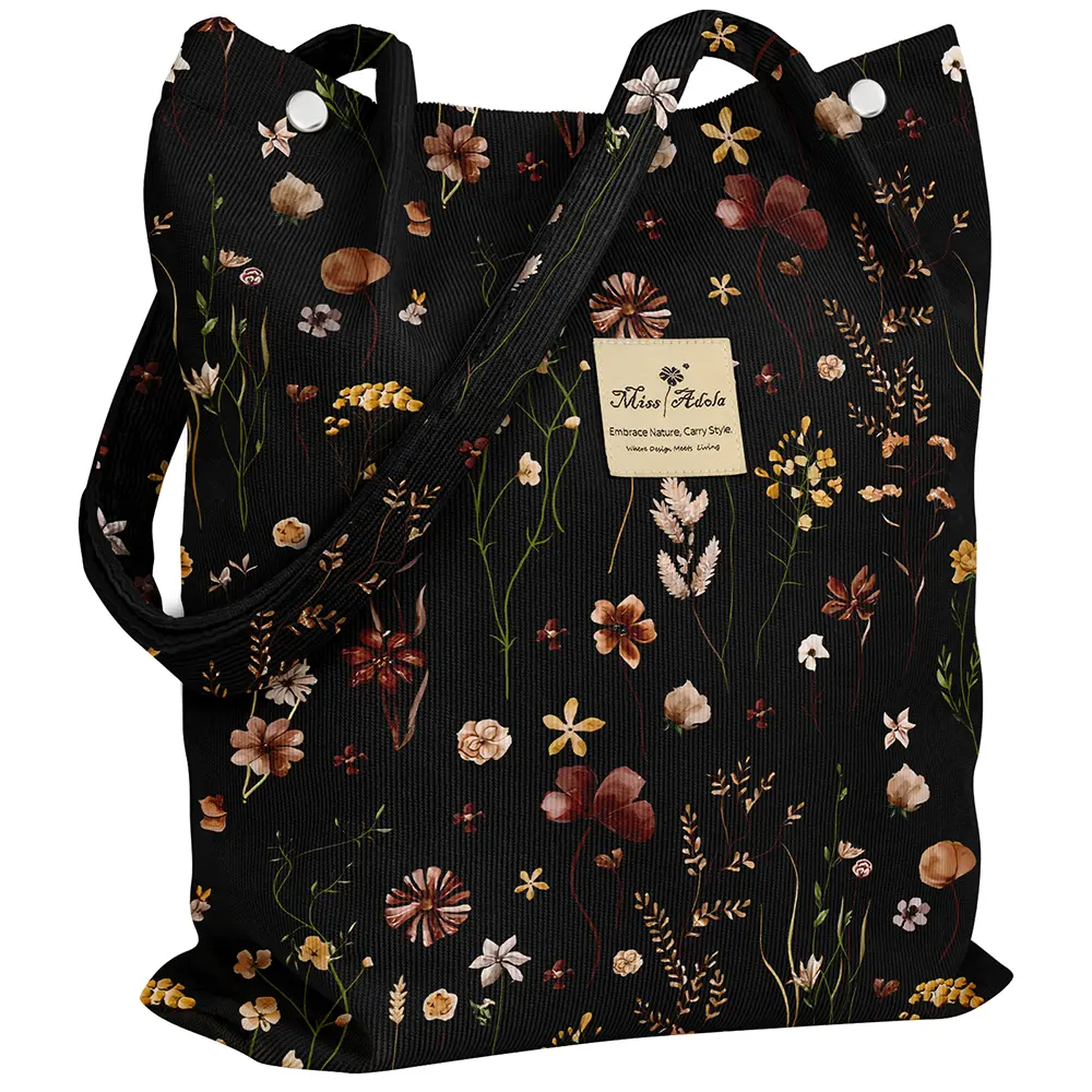 Miss Adola Corduroy Tote Bag for Women - Reusable Totes with Magnetic Buckle & Pocket Aesthetic Design Work Grocery Bags