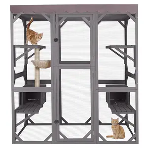 Aivituvin Walk-in Large Cat Enclosure with Roof Tarp - Connects to Windows or Cat Doors-AIR37-M