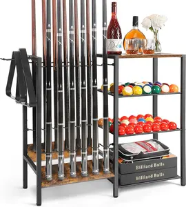 Pool Stick Holder Floor Stand up to 12 Cue Sticks, Pool Cue Holder with Balls Storage, Pool Table Accessories Stand Large Pool Cue Rack Equipment Organizer Cue Stick Holder for Billiard  Room