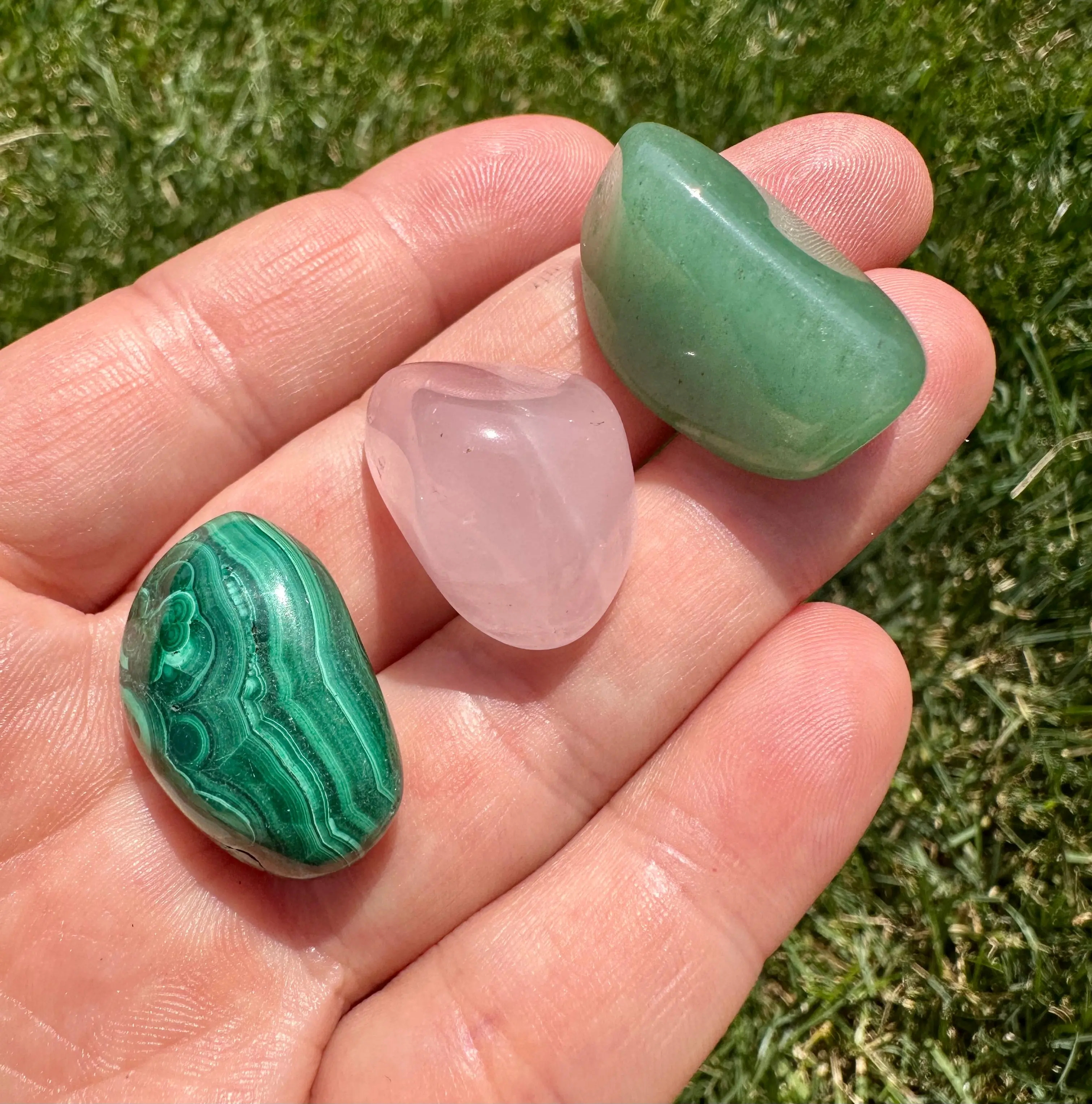 Heart Chakra Tumbled Stone Set - Tumbled Crystals Rose Quartz, Malachite, Green Aventurine - Love, Healing, Growth