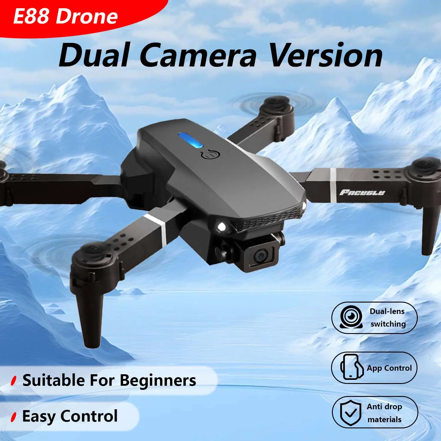 E88 Dual-Camera Foldable RC Quadcopter Drone - 360° Flip, 1-Key Takeoff/Landing, Folding Button, Easy-to-Use for Beginners & Kids