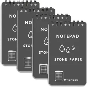 4PCS Weatherproof Pocket Spiral Notebook 3"x5" with Stone Graph Paper and PVC Cover, All-Weather Notepad A7 Steno Pads for Outdoor Field Military Tactical Memo (Grey, 4 Pack)