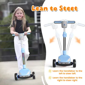 Commugo D3 Adjustable Kids Electric Scooter with 3 LED Light Wheels, Lean-to-Steer, Anti-Slip Deck, Foldable Balance Scooter for Toddlers Boys Girls summerwins,summerwins