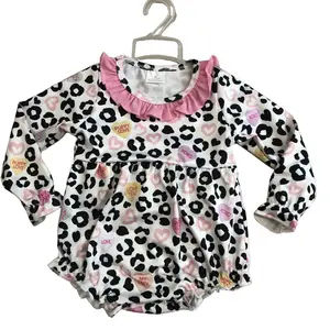 C Baby Girl Valentines Day Clothes Leopard Heart Winter Bubble Onesie LR2638