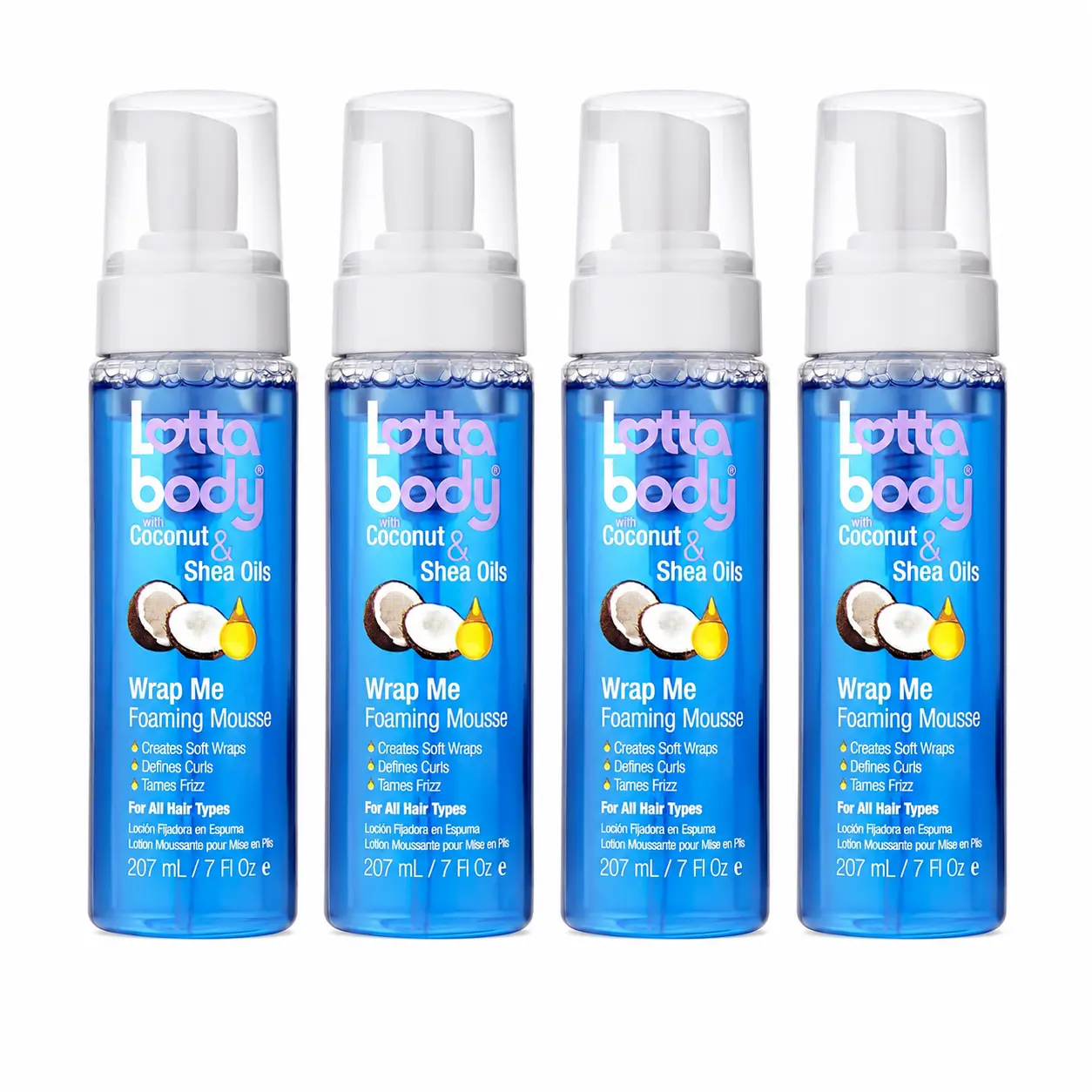 Lottabody Coconut Oil & Shea Wrap Me Foaming Curl Mousse 7 Fl Oz (Pack of 4) Lightweight Curl Defining Hair Mousse for Natural Curly & Coily Frizz Control & Shine