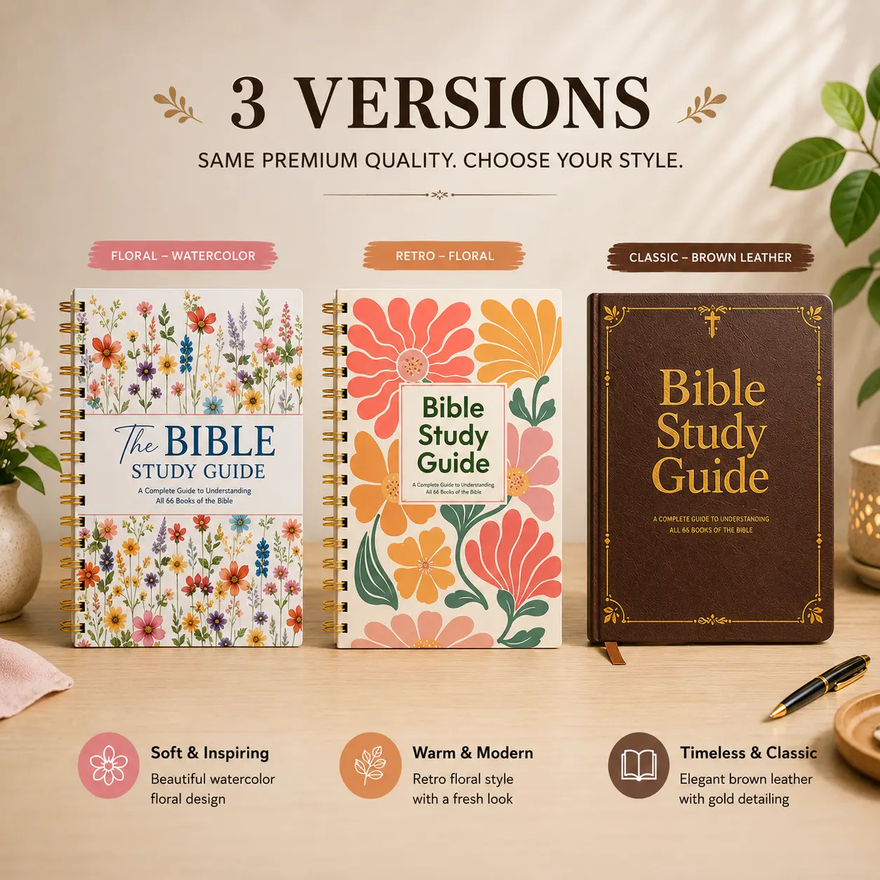 Bible Study Guide Journal, Complete Guide to Understanding All 66 Books of the Bible, Christian Study Notebook Stationery Gift