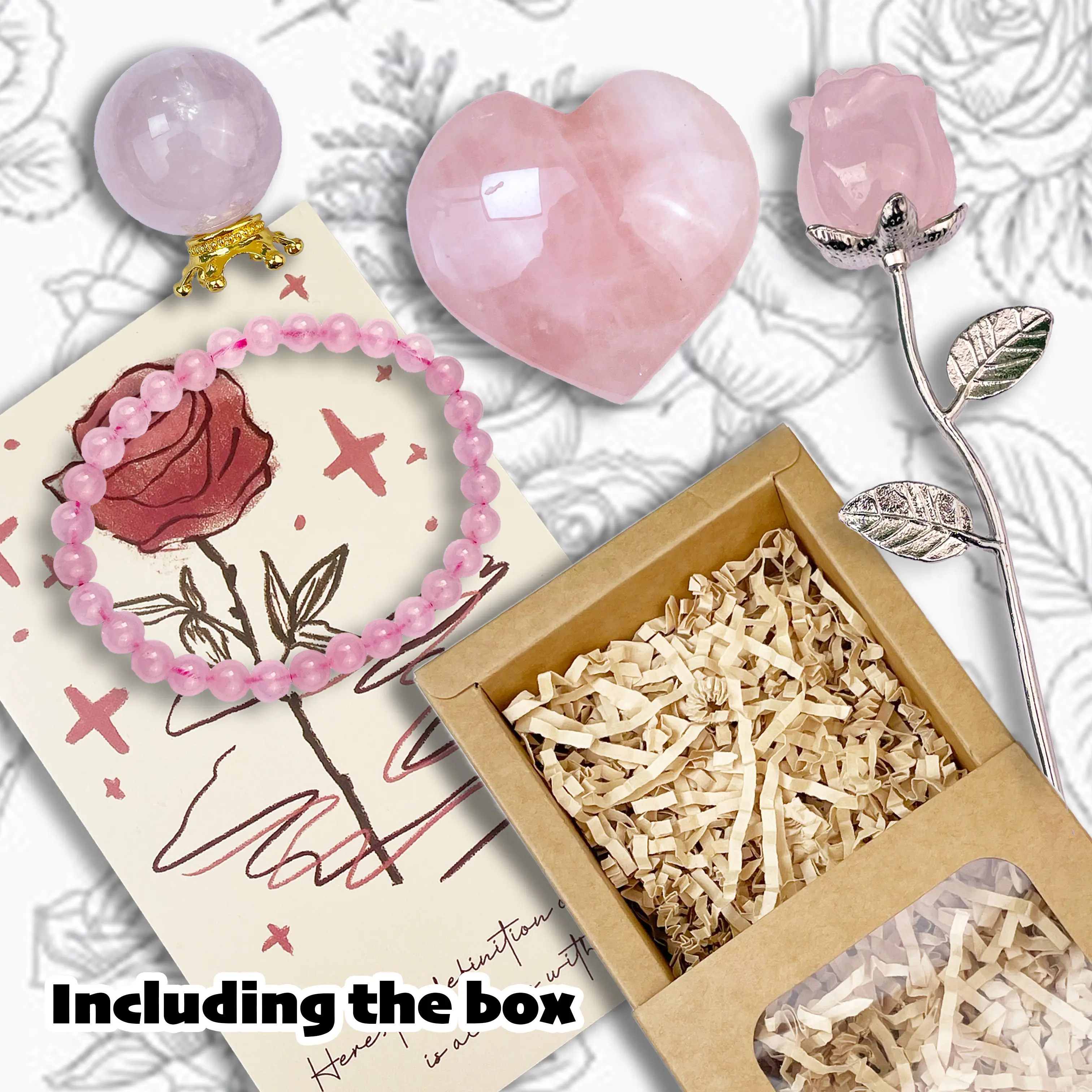 1 Set of Mother's Day Rose Quartz Bundle, Approximately 140g