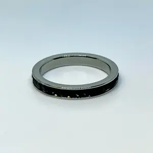 Stainless Steel Black Stone Ring – Silver-Tone Minimalist Band