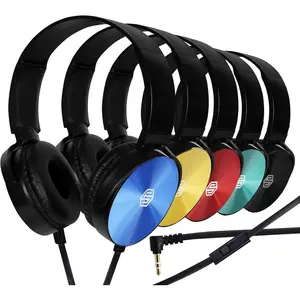Classroom Headphones With Microphone Bulk 10-Pack, Student  Ear Comfy Swivel Earphones for Library, School, Airplane, Online Learning and Travel, HQ Stereo Sound 3.5mm Jack (Colored With Microphone)