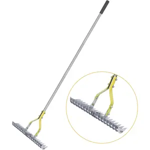 Thatching Rake 15-Inch Wide for Cleaning  Grass Efficient Steel Metal Grass Rake with Stainless Steel Handle Lawn loosening Soil 58.5-Inch Length