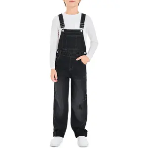 Haloumoning Boys Denim Bib Overalls with Adjustable Straps and Convenient Tool Pockets 5-14 Years