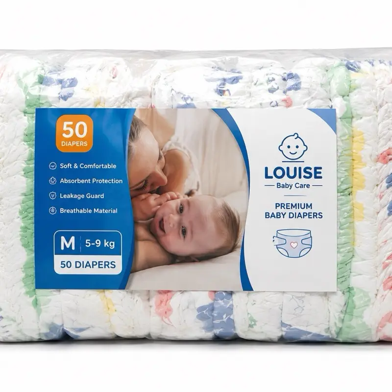 Louise Baby Care Premium Disposable Baby Diapers - Daily Use, 0-x Age Range, 50-PCS Packs Bulk, Soft & Comfortable Design, Leak Protection, S , M , L .