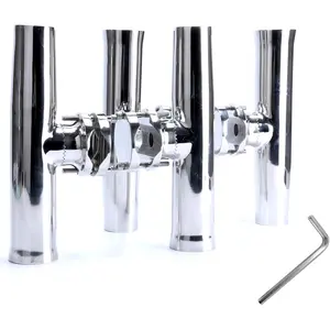 4 count Fishing Rod Holder, Stainless Tournament Style Clamp  Rod Holder, Rail Mount Fishing Pole Holder for Rails 1-1/4" to 2" Gimbal Pin at Bottom