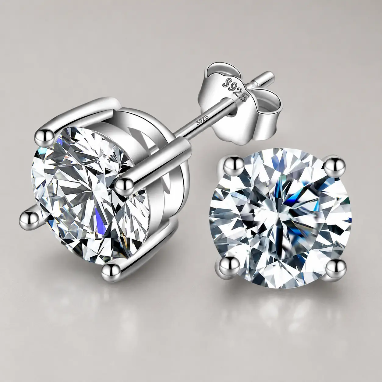 S925 Sterling Silver Moissanite Fashion Earrings - Round Cut, 6.5mm 1ct D Color VVS1, Hypoallergenic Bling Effect Studs for Women - Hip Hop Earring Stack Jewelry