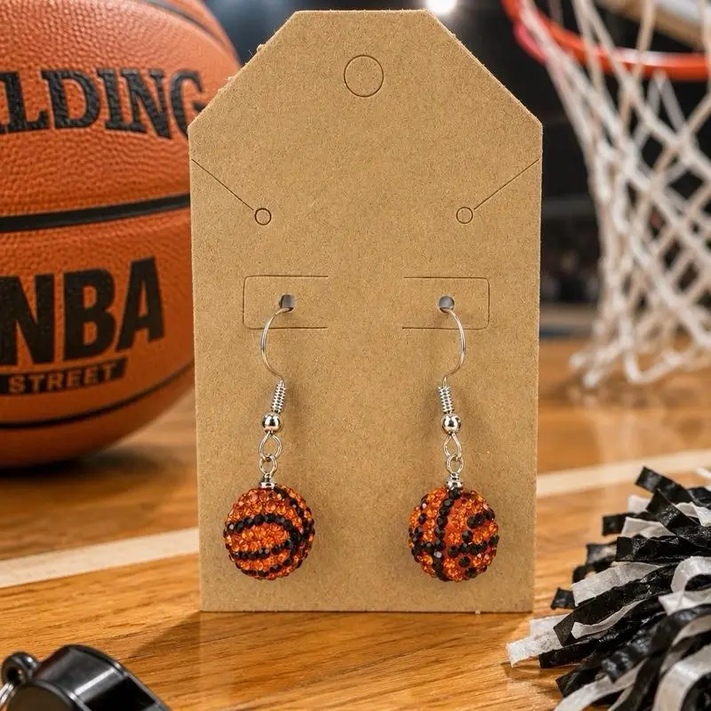 Women's Dark Silver Rhinestone Basketball Dangle Earrings - Unisex Alloy Geometric Oval Costume Jewelry, Everyday Accessory for Basketball Lovers, Team Spirit Gift